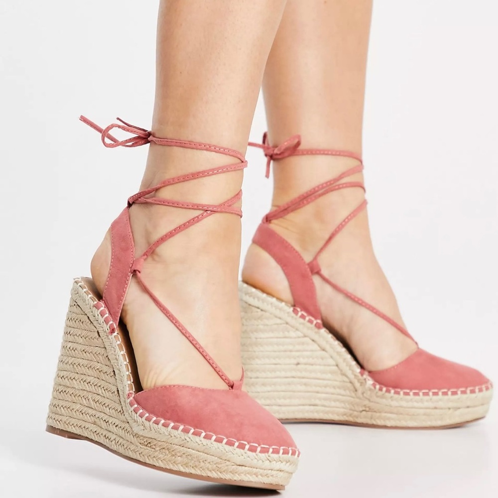 NEW ASOS Apricot Dusty Rose Pink Espadrilles Wedges 9 Wide - 9W